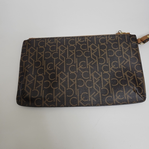 CK Calvin Klein Logo Wristlet w/Strap Zipper Closure - Brown - Picture 6 of 9